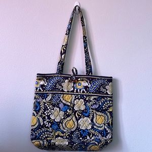 Vera Bradley Ellie Elephant blue and yellow tote with ivory button